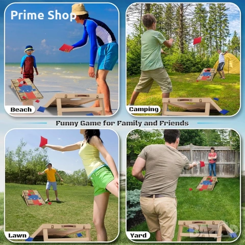 Сгъваема дървена игра за хвърляне Корнхол (Cornhole) с две дъски 60х90см, 8 торби и чанта , снимка 6 - Игри и пъзели - 54824868