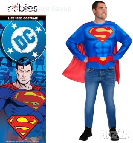 Нов Superman DC Comics костюм за възрастни M-L с пелерина за Хелоуин карнавал маскарад