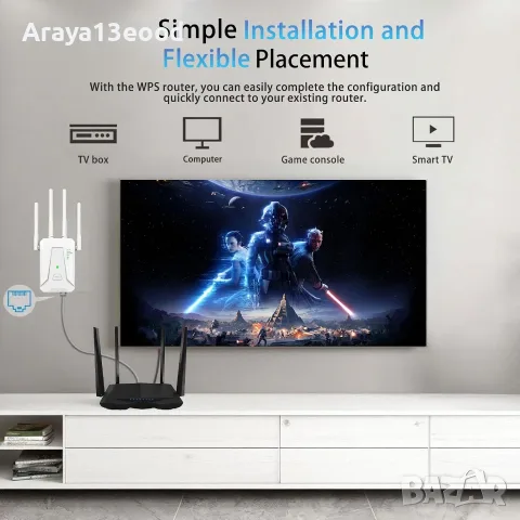 WiFi Extender Booster – усилвател на WiFi сигнал с 4 антени, Ethernet порт и обхват до 465 m², снимка 7 - Рутери - 55637209