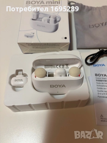  BOYA mini - микрофона система в бял цвят, снимка 3 - Микрофони - 54722473