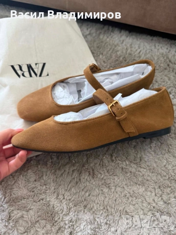 Обувки тип балеринки Zara велурени., снимка 2 - Дамски ежедневни обувки - 54550703