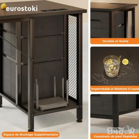 Бюро Coleshome с 6 чекмеджета, 160x52 см, вграден контакт и USB порт, бюро за компютър , снимка 3 - Бюра - 55646986
