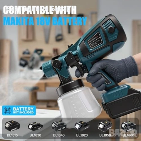 Нов Електрически пистолет за боя за Makita 18V батерии HVLP за стени мебели 1000 мл с 3 медни дюзи, снимка 3 - Други инструменти - 54104759