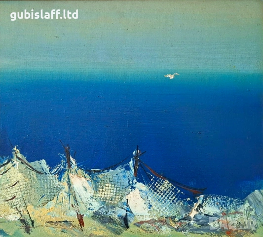 Картина, море, мрежи, неразчетен подпис, снимка 2 - Картини - 54453257