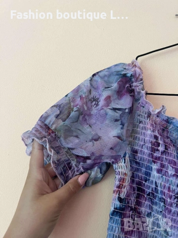 Лилаво ластични късо топче с ръкавки XS / S размер 💜, снимка 4 - Корсети, бюстиета, топове - 54731103