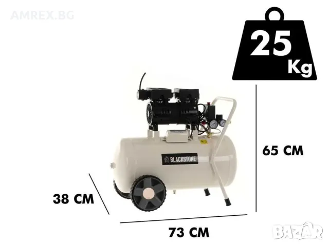 Тих безмаслен компресор BlackStone SBC 50-10 – 50 л, 1 к.с., снимка 2 - Селскостопанска техника - 55393733