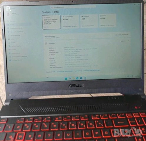 геймърски 15,6" Asus, снимка 5 - Лаптопи за игри - 54786562