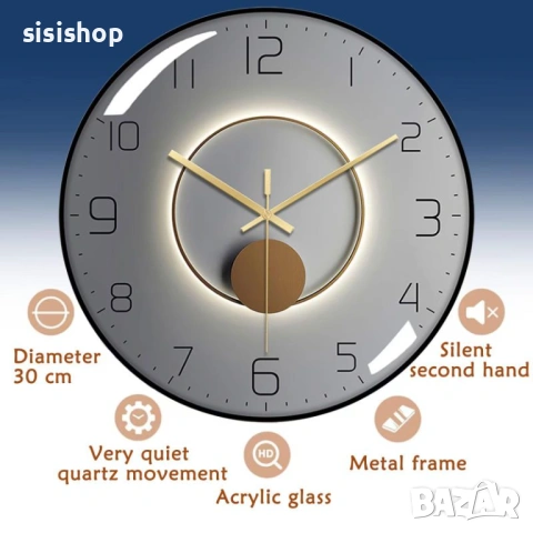 Луксозен стенен часовник с огънат стъклен корпус и минималистичен стил 4444, снимка 4 - Други стоки за дома - 53978206