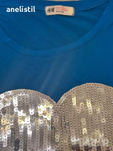 Дамска тениска H&M със сърце от пайети, снимка 2 - Тениски - 55074920