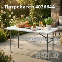 Сгъваема правоъгълна градинска маса, бяла - 181.5 × 74 × 74 см, снимка 3 - Маси - 54415456