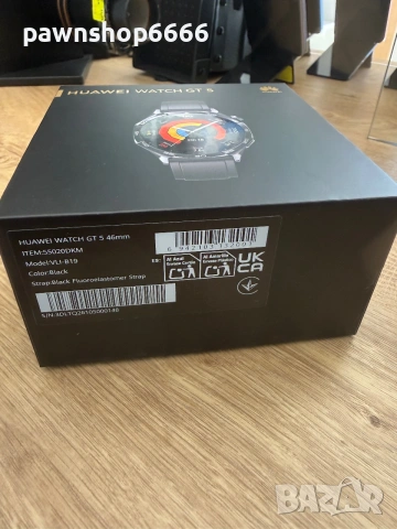 Смарт часовник HUAWEI WATCH GT 5 BLACK VLI-B19F Black Fluoroelastomer Strap 46 MM, GPS, ПУЛСОМЕР, SP, снимка 8 - Смарт часовници - 54994083