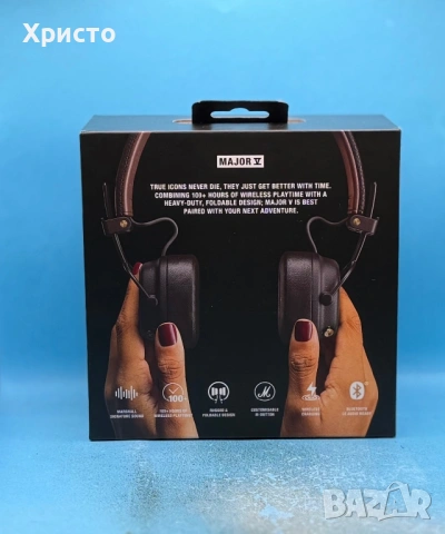 НОВО!!! Слушалки On-Ear Marshall Major V, Wireless, Bluetooth, 100 часа живот на батерията, Черни , снимка 3 - Bluetooth слушалки - 54653440