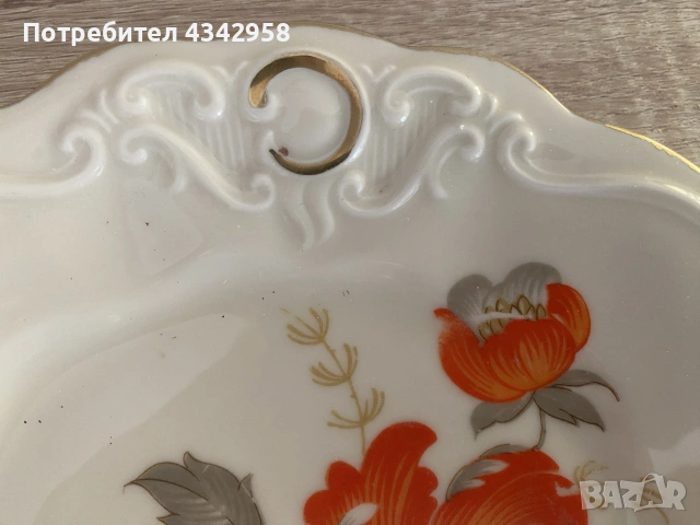Антикварно трио Sorau Carstens Porzellan Astoria “Blume Orange” (Германия, 1925–1939г.), снимка 6 - Антикварни и старинни предмети - 55244119
