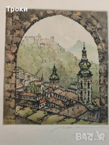 Оригинален цветен офорт 1942 год.на худ. Ludwig Adamus, снимка 2 - Антикварни и старинни предмети - 55530210