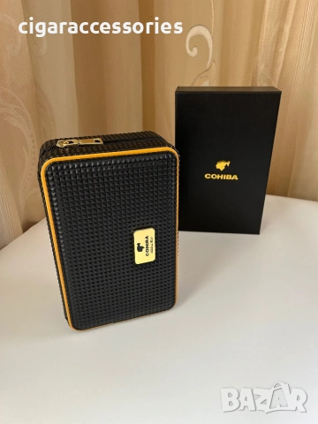 Cohiba преносим кожен хумидор за 4 пури с дигитален хигрометър, снимка 4 - Табакери - 54632253