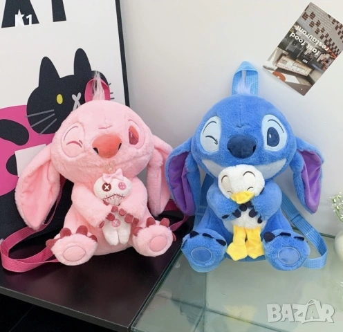 Плюшена 4D раница Стич с Пате/Лило с извънземно, Stitch & Lilo 35см