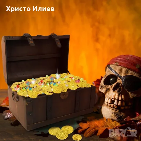Пиратско съкровище комплект монети камъни и торбичка, снимка 2 - Други - 55310256