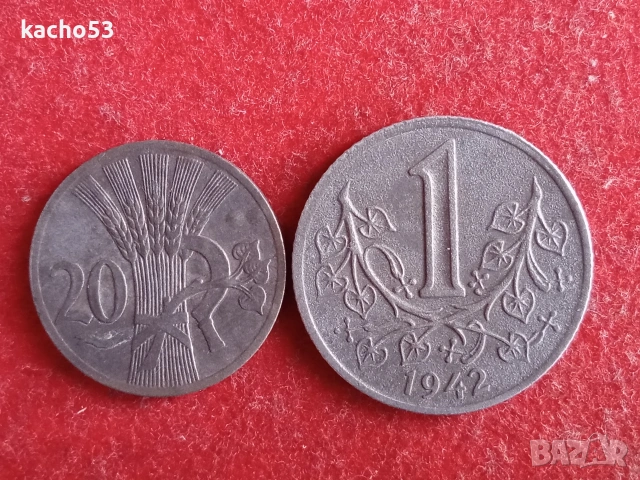 20 хелера, 1 крона 1941-42 г. Бохемия и Моравия.