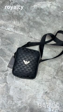 Emporio Armani Нова Черна Кожена Мъжка Чанта Армани 