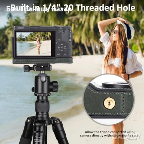 Нов Калъф от естествена кожа за фотоапарат Ricoh GR III GR IV зелен кейс, снимка 6 - Чанти, стативи, аксесоари - 54129170