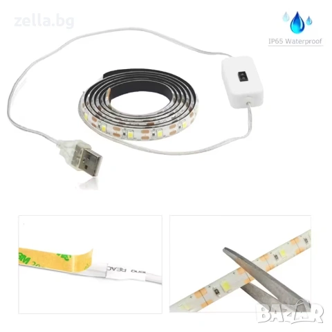 LED лента със сензор за движение, 3м, студено бяла светлина, USB 5V, SMD 2835, за кухня, баня 10105, снимка 8 - Друга електроника - 54657797