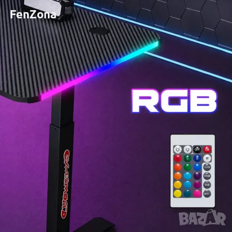 Гейминг бюро - LED RGB, Регулируема височина, 140см, снимка 5 - Геймърски - 55522687