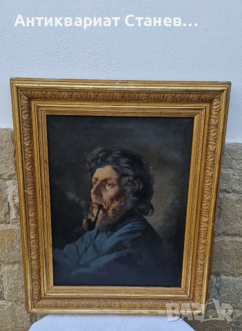 Стара маслена картина мъж с лула