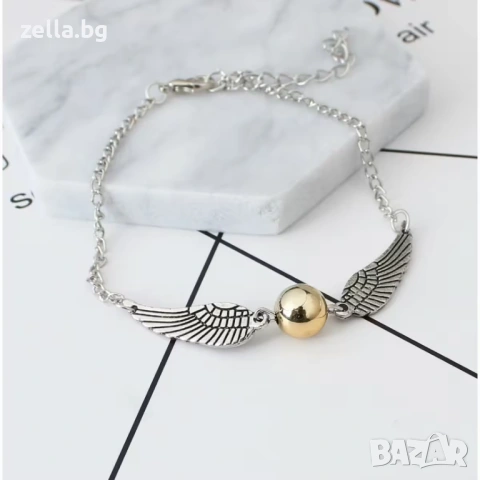 Гривна Harry Potter Golden Snitch & Deathly Hallows – Златиста/Сребриста, Метална сплав, 23 см 10122, снимка 10 - Гривни - 54658626