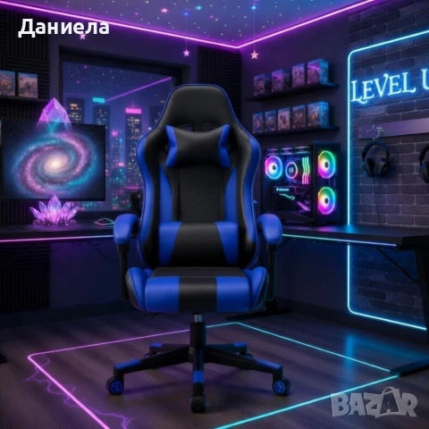 Ергономичен офис и геймърски син стол – Максимален комфорт за гърба и врата, регулируем, снимка 5 - Столове - 54204506