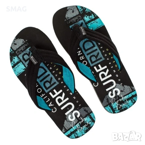 Мъжки джапанки черни с тюркоаз Surf дизайн PVC каишка_1225223
