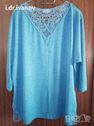 зелена блуза с дантела и 3/4 ръкав