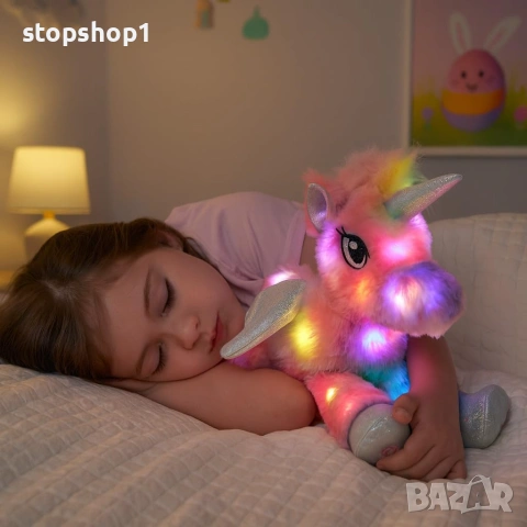 Hopearl Цветна LED музикална плюшена играчка еднорог, светеща, пееща, регулируема сила на звука, при, снимка 2 - Плюшени играчки - 55175288