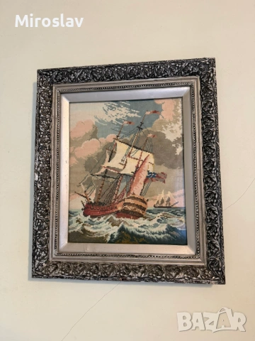 Гоблен - ръчно бродиран 1995г. - с дървена рамка, снимка 3 - Гоблени - 54212856