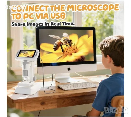 Уникален HEWEIMEI Детски цифров микроскоп 1600X с 4” LCD дисплей, 1080P, образователен комплект , снимка 4 - Образователни игри - 55342914