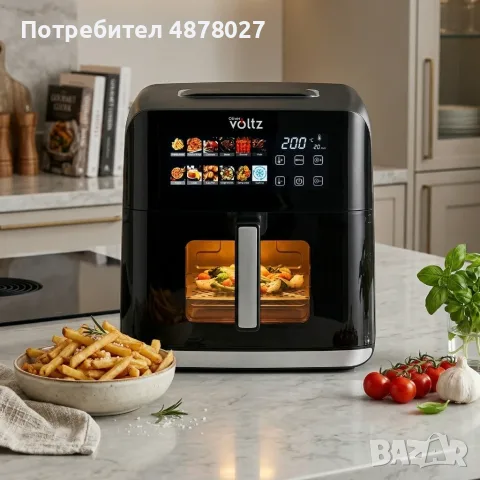 Еърфрайър Oliver Voltz OV51980CF, 1800W, 8 литра, Двоен нагревател, 12 Програми, LED дисплей и прозо, снимка 6 - Фритюрници - 55688120