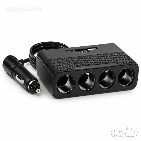 Разклонител за запалка за кола с 4 гнезда, USB, Type-C и волтметър SP01470 TC-10PD