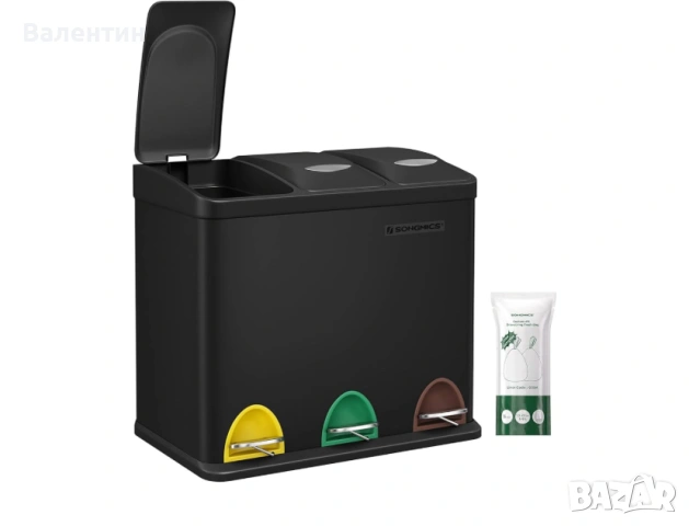 Кош за смет с 3 отделения и вътрешни кофи