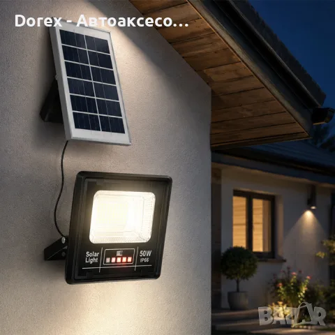 Соларен LED прожектор с външен соларен панел IP66 - 50W или 100W, снимка 6 - Прожектори - 55446459