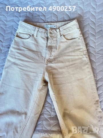 Бежов деним, Zara, размер 32, снимка 3 - Дънки - 55470943