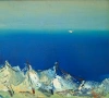 Картина, море, мрежи, неразчетен подпис, снимка 2