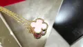Van Cleef & Arpels VCA Gold Pink Opal Vintage Alhambra Clover Дамско Колие, снимка 6