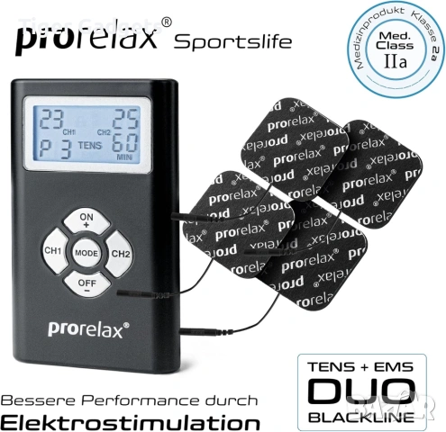 Prorelax TENS/EMS Duo Blackline – електростимулатор за болка, мускулна стимулация и масаж, снимка 6 - Други стоки за дома - 54490516