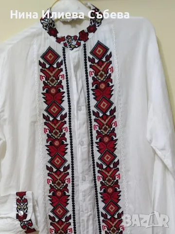 Мъжка риза с бродерия традиционна българска шевица , снимка 3 - Ризи - 55374496