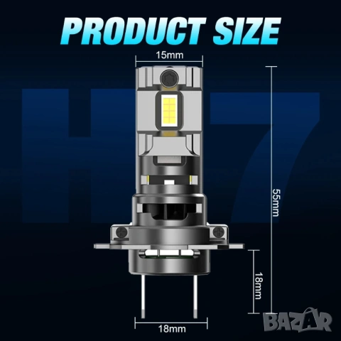 H7 LED крушки за фарове – мощна бяла светлина 6000–6500K, по-добра видимост и лесен монтаж Plug & Pl, снимка 6 - Аксесоари и консумативи - 53999104