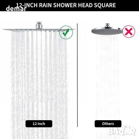 Душ глава тип „Rain“ квадратна 30x30 см - фиксирана душ глава от неръждаема стомана 304, хром, снимка 6 - Душове - 53961083