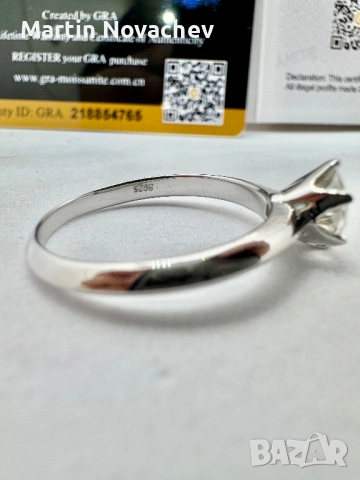 Сребърен пръстен с мойсанит (Диамант) 1 карат, снимка 8 - Пръстени - 53976639