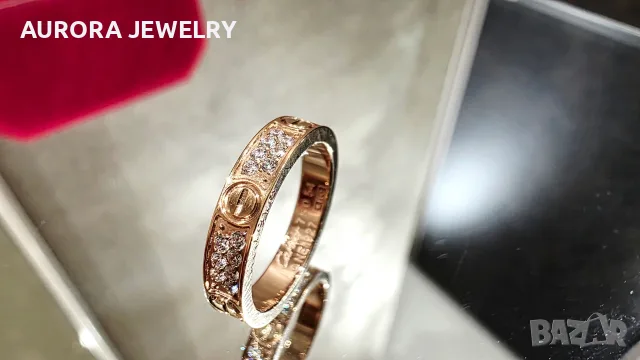 CARTIER Love Band Rose Gold Paved Diamonds Small Model Унисекс Пръстен, снимка 7 - Пръстени - 52843805