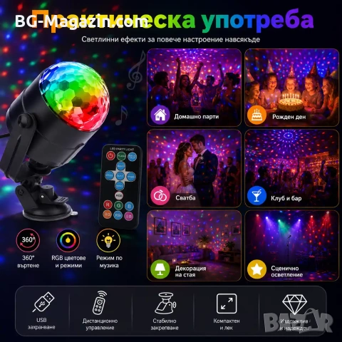 LED диско лампа топка крушка проектор осветление прожектор за домашно парти детско купони събирания, снимка 5 - Лед осветление - 51049409