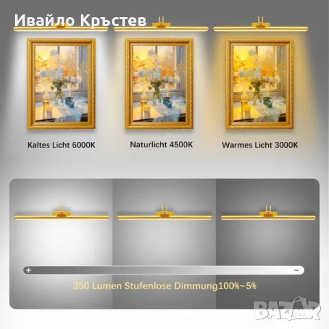 Преносима LED лампа за картини презареждаема димируема , магнитна ,сензорна с дистанционно – Никел , снимка 4 - Лед осветление - 55452411