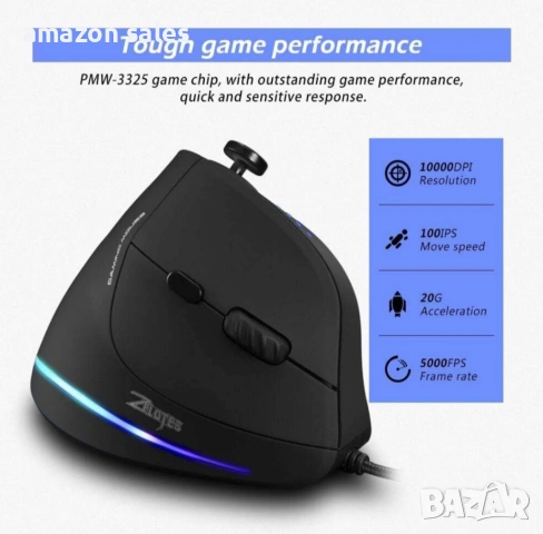 Zelotes Геймърска мишка с кабел и джойстик 10000DPI,11 програмируеми бутона,RGB, снимка 8 - Клавиатури и мишки - 54381935